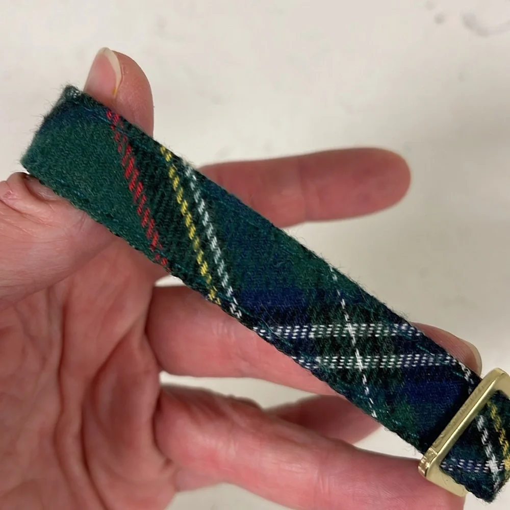 Holly Jolly Green Plaid Flannel Dog Collar Gold-tone Hardware Small-Medium X-MAS